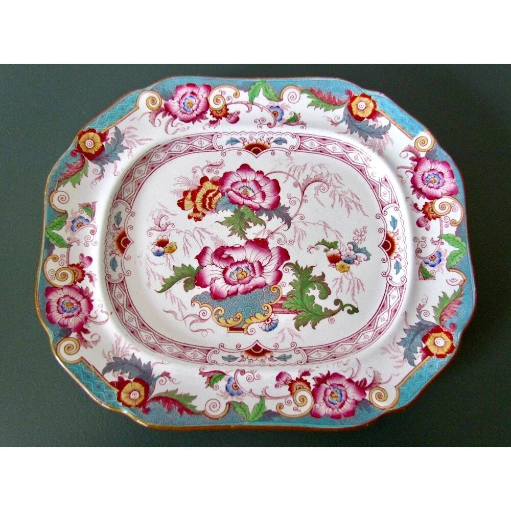 Antique Cauldon England Bentinck Turquoise Transferware Platter Victorian c1900